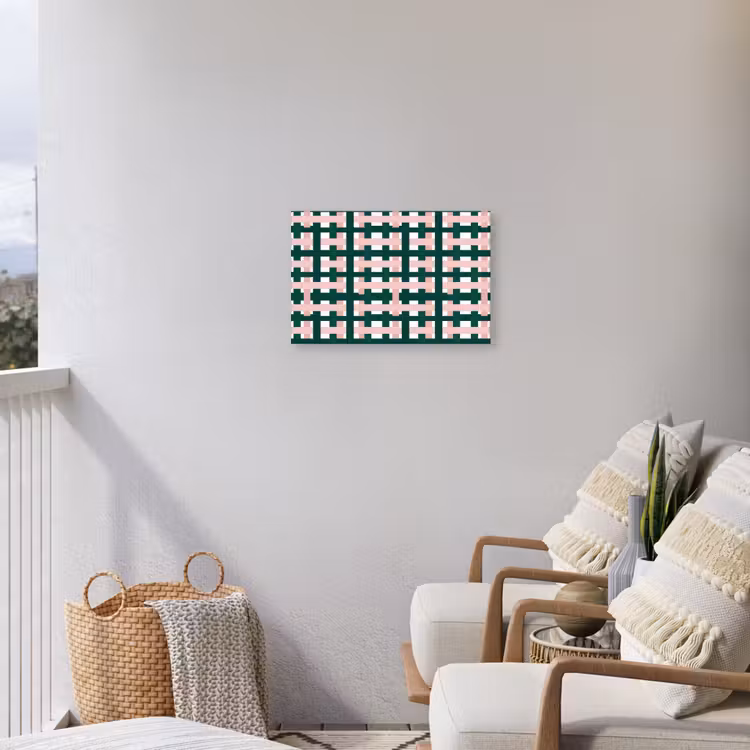 Vlechtpatroon - Groen - Roze - Grafisch Tuinposter op houten frame 2 cm dik klein 845 -sfeer1