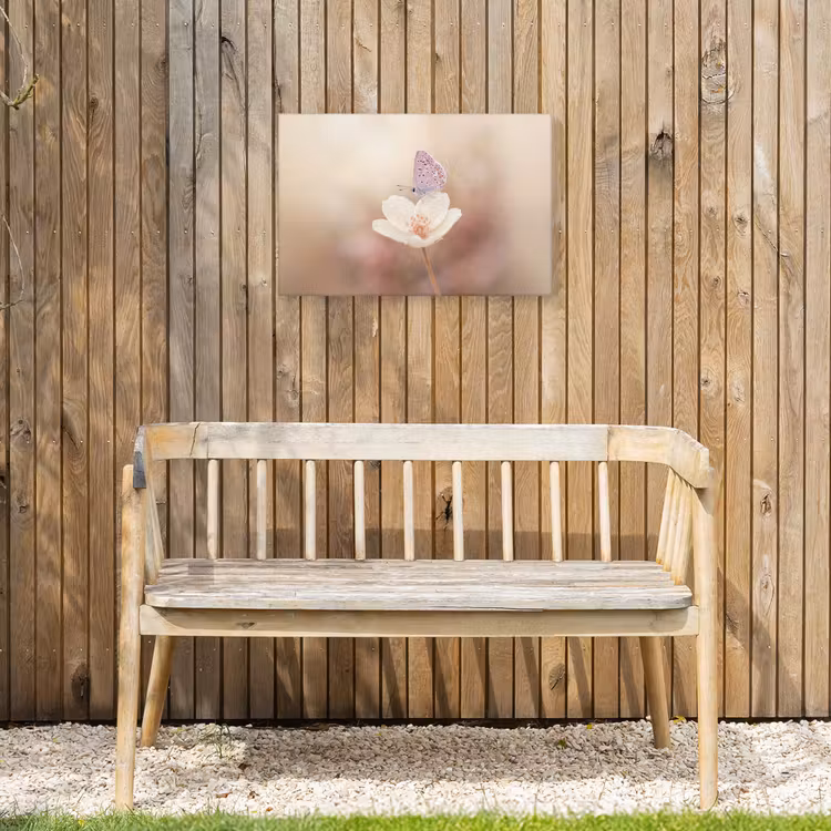Vlinder - Bloem - Blauw Tuinposter op houten frame 2 cm dik klein -sfeer4