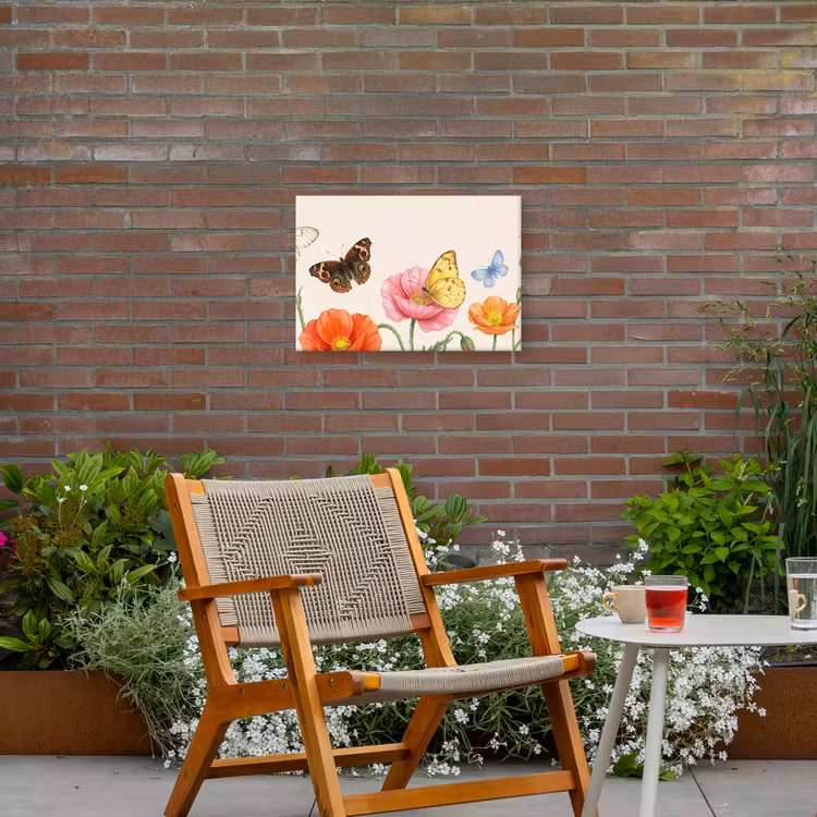 Vlinders - Klaprozen - Illustratie - Kleurrijk Tuinposter op houten frame 2 cm dik klein -sfeer3