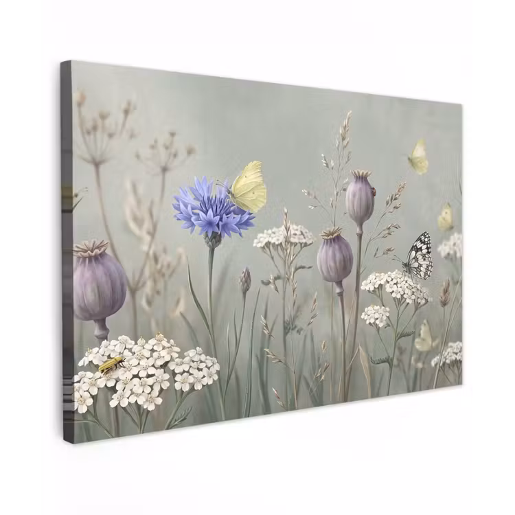 Vlinders - Wildbloemen - Illustratie - Kleurrijk Tuinposter op houten frame 2 cm dik klein -3d