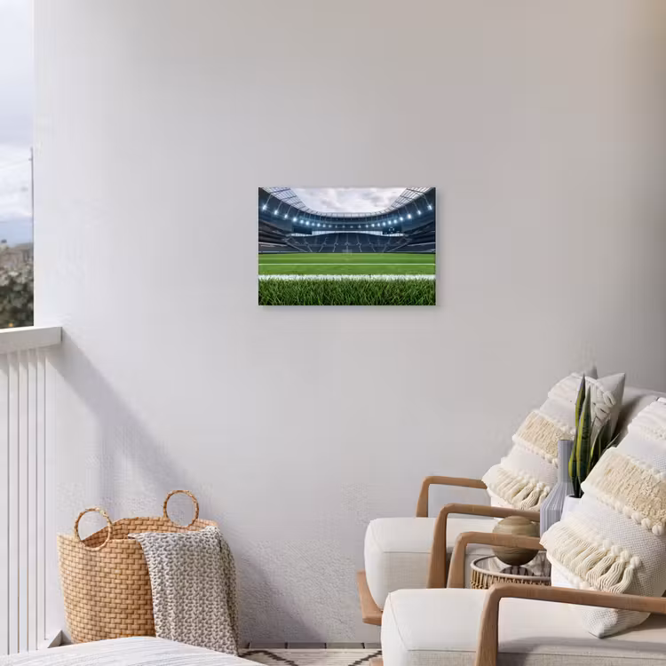 Voetbal - Stadion - Sport - Groen Tuinposter op houten frame 2 cm dik klein -sfeer1