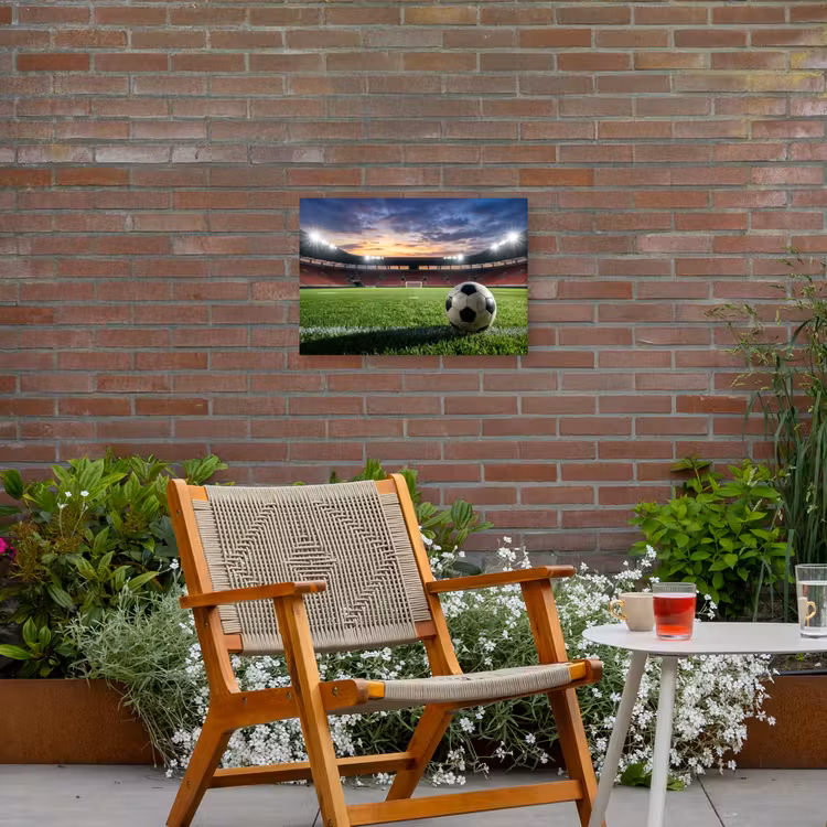 Voetbal - Stadion - Sport - Groen Tuinposter op houten frame 2 cm dik klein -sfeer3