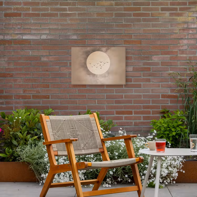 Vogel - Beige - Japandi Tuinposter op houten frame 2 cm dik klein -sfeer3
