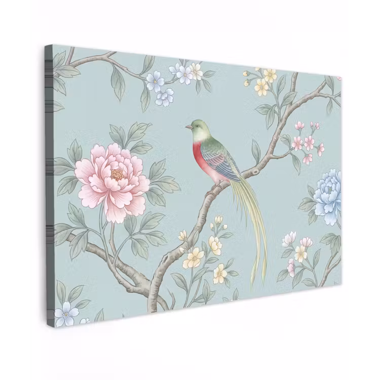 Vogel - Bloemen - Kleurrijk Tuinposter op houten frame 2 cm dik klein -3d