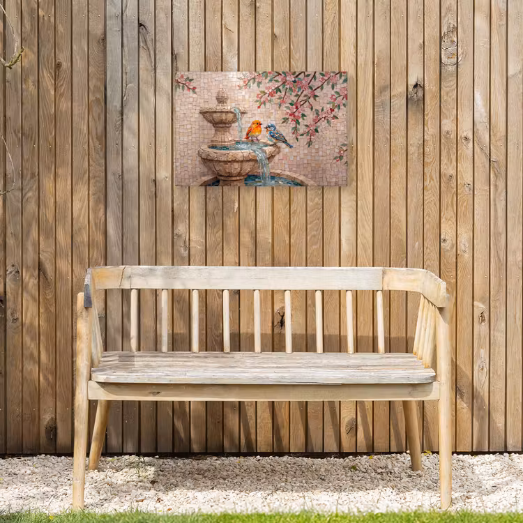 Vogel - fontein - mozaiek - kleurrijk - dieren Tuinposter op houten frame 2 cm dik klein -sfeer4