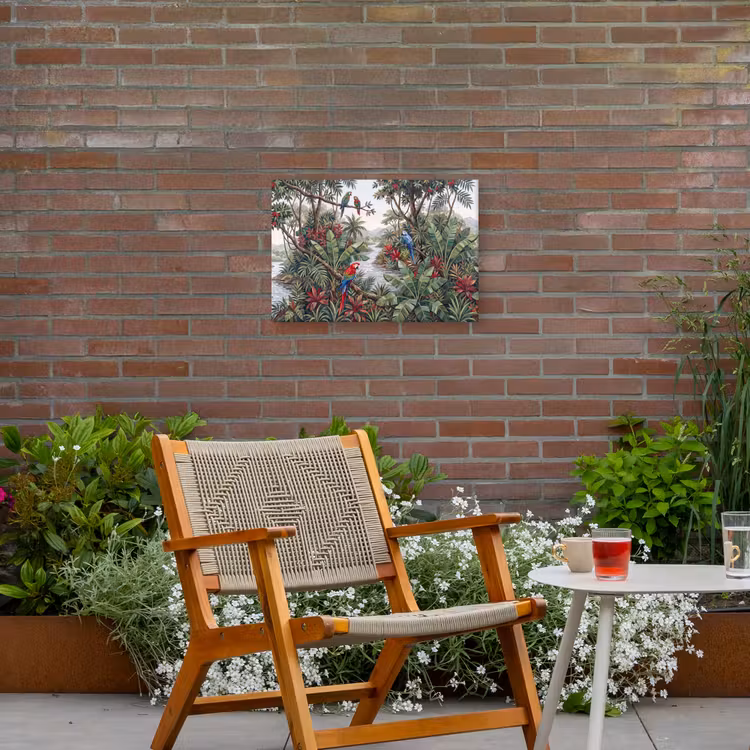 Vogel - Jungle - Natuur - Mozaïek - Groen Tuinposter op houten frame 2 cm dik klein -sfeer3