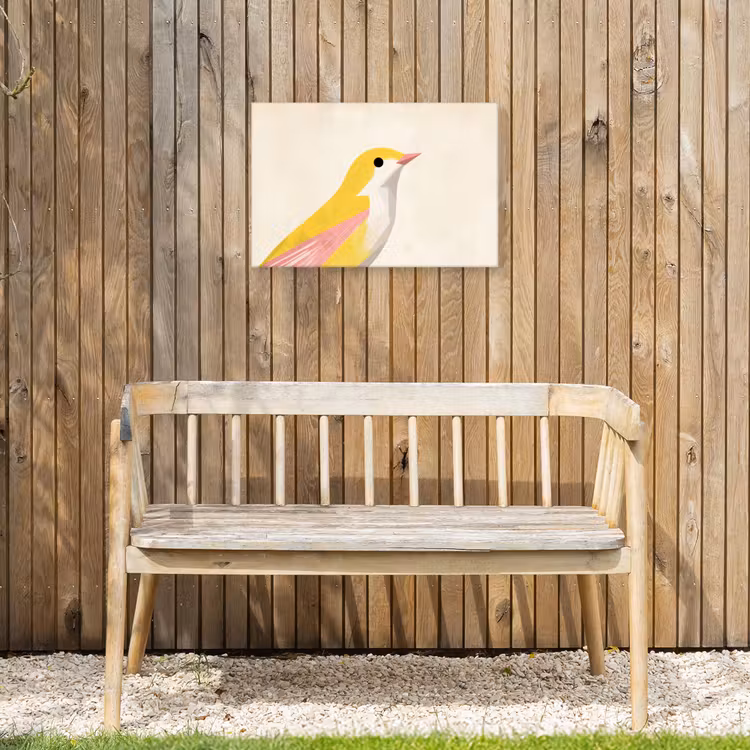 Vogel - Minimalistisch - Geel Tuinposter op houten frame 2 cm dik klein -sfeer4