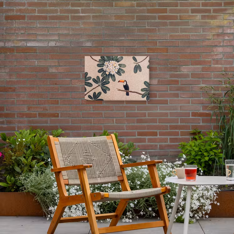 Vogel - Mozaïek - Tropisch - Natuur - Kleurrijk Tuinposter op houten frame 2 cm dik klein -sfeer3