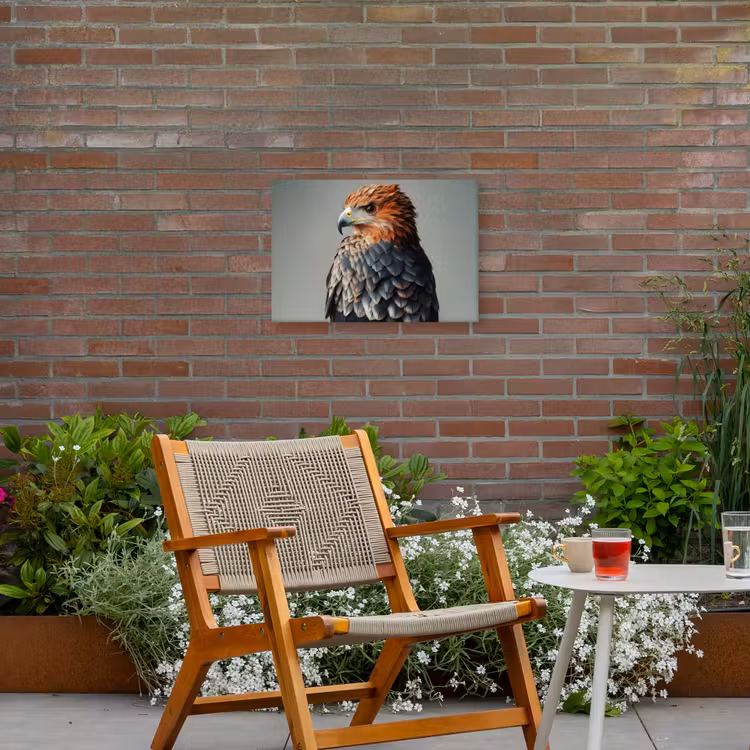 Vogel - Realistisch - Veren - Bruin Tuinposter op houten frame 2 cm dik klein -sfeer3