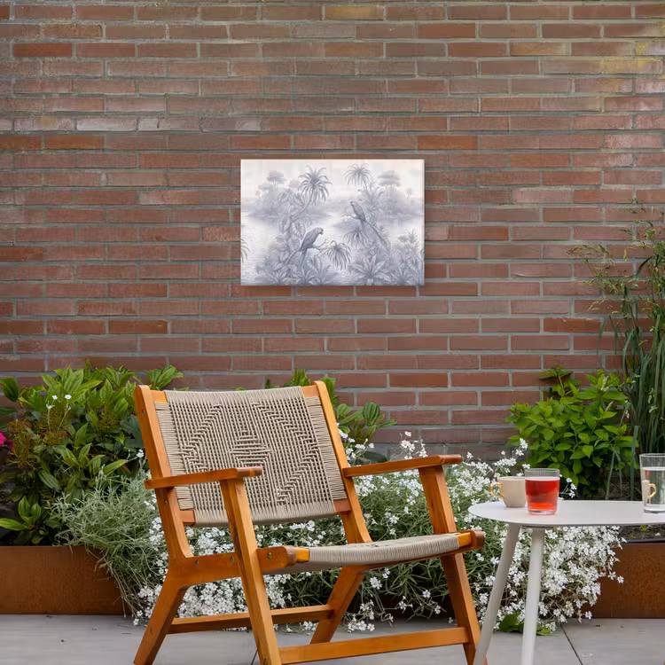 Vogel - Rivier - Tropisch - Illustratie - Blauw Tuinposter op houten frame 2 cm dik klein -sfeer3