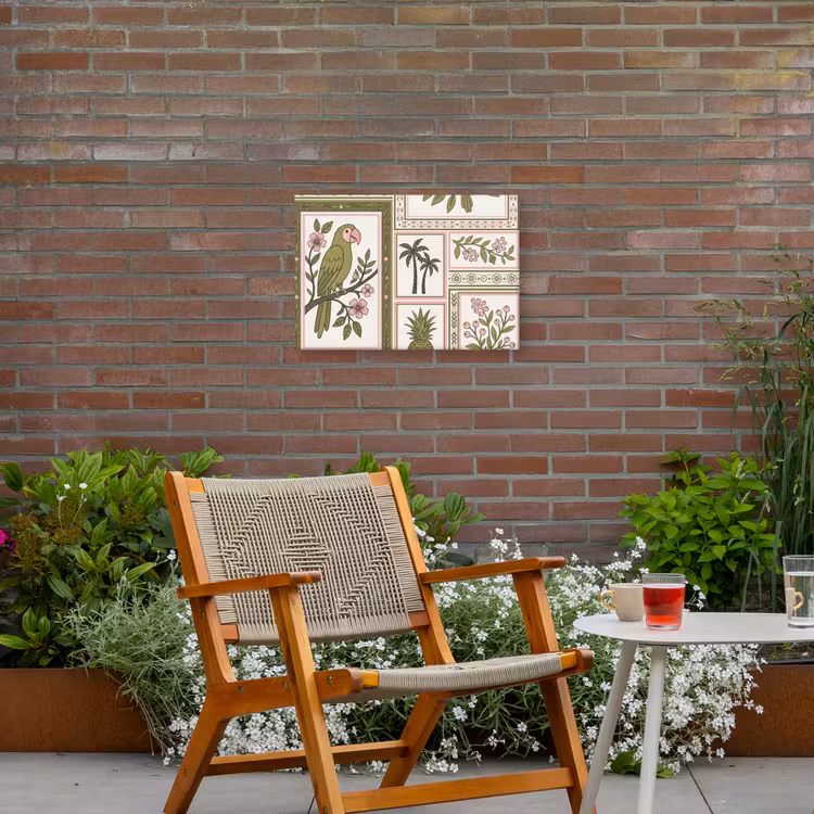 Vogel - Tropisch - Patroon - Decoratief - Groen Tuinposter op houten frame 2 cm dik klein -sfeer3