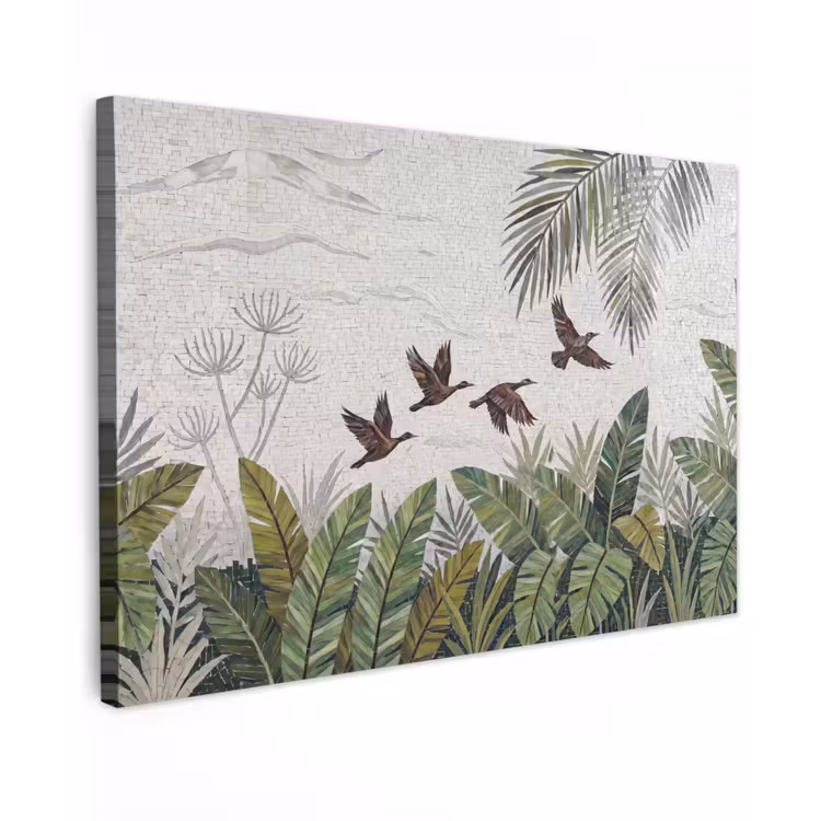 Vogel - Vliegend - Tropisch - Mozaïek - Groen Tuinposter op houten frame 2 cm dik klein -3d