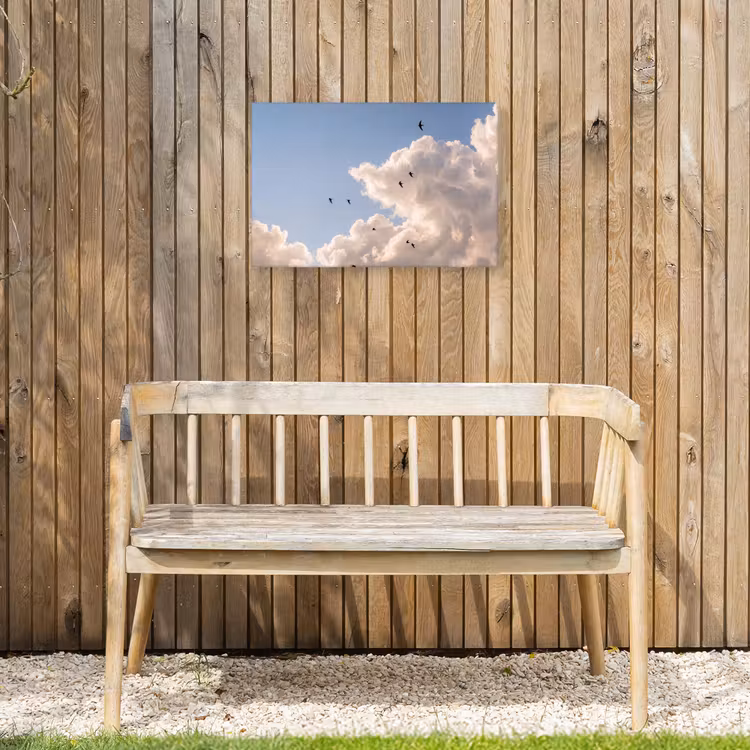Vogel - Vlucht - Wolken - Natuur - Blauw Tuinposter op houten frame 2 cm dik klein -sfeer4