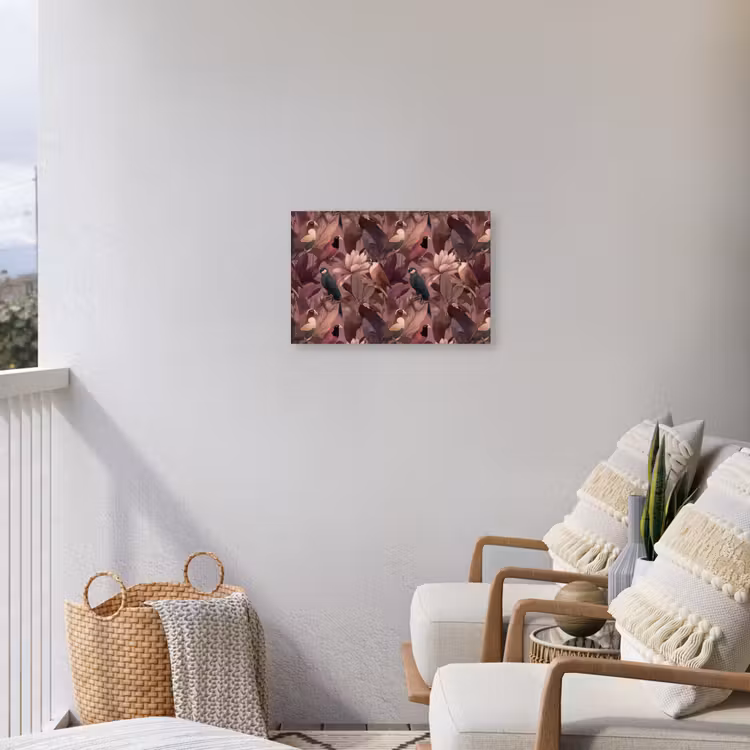 Vogels - Bladeren - Roze Tuinposter op houten frame 2 cm dik klein 845 -sfeer1