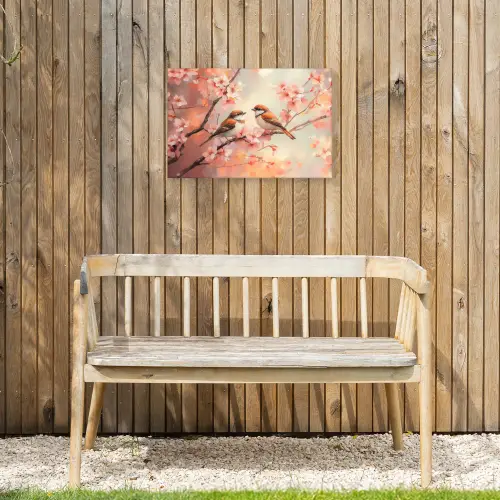 Vogels - Romantic - Bloesemtak Tuinposter op houten frame 2 cm dik klein -sfeer4