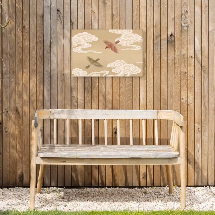 Vogels - Vliegen - Beige Tuinposter op houten frame 2 cm dik klein -sfeer4