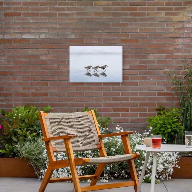 Vogels - Water - Grijs Tuinposter op houten frame 2 cm dik klein -sfeer3