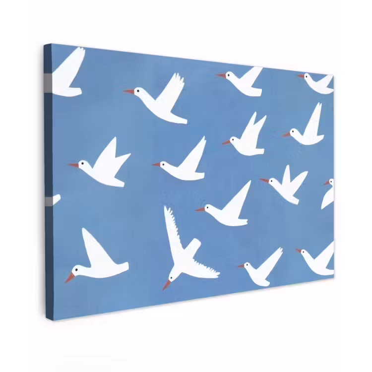 Vogels - Wit - Patroon Tuinposter op houten frame 2 cm dik klein -3d