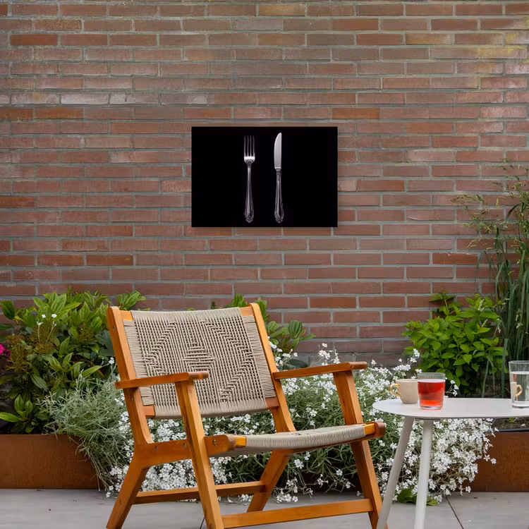 Vork - Mes - Zilver Tuinposter op houten frame 2 cm dik klein -sfeer3