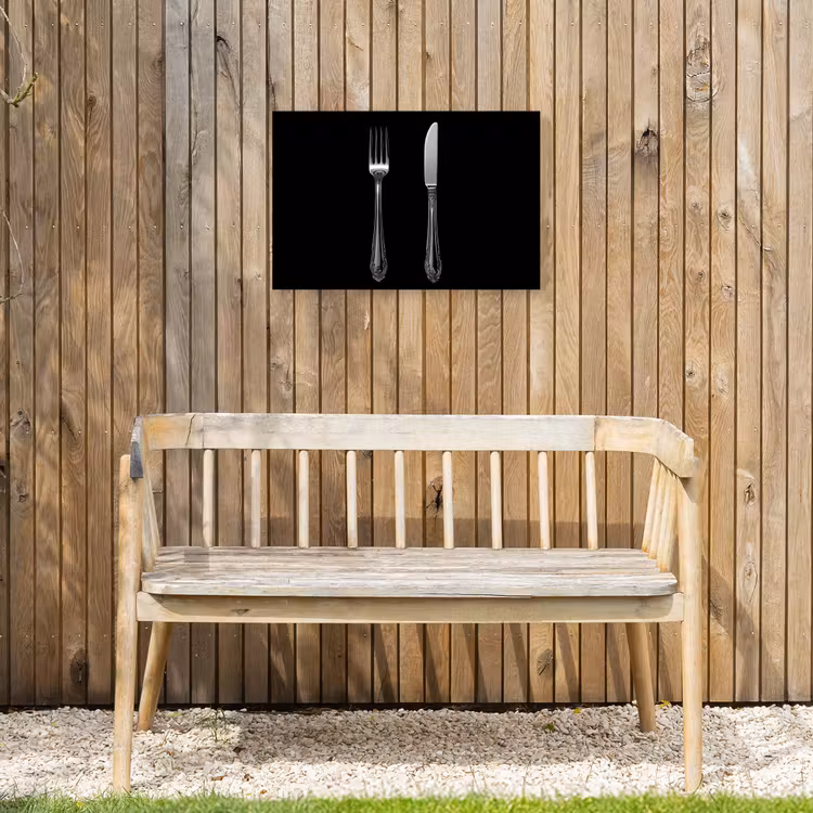 Vork - Mes - Zilver Tuinposter op houten frame 2 cm dik klein -sfeer4
