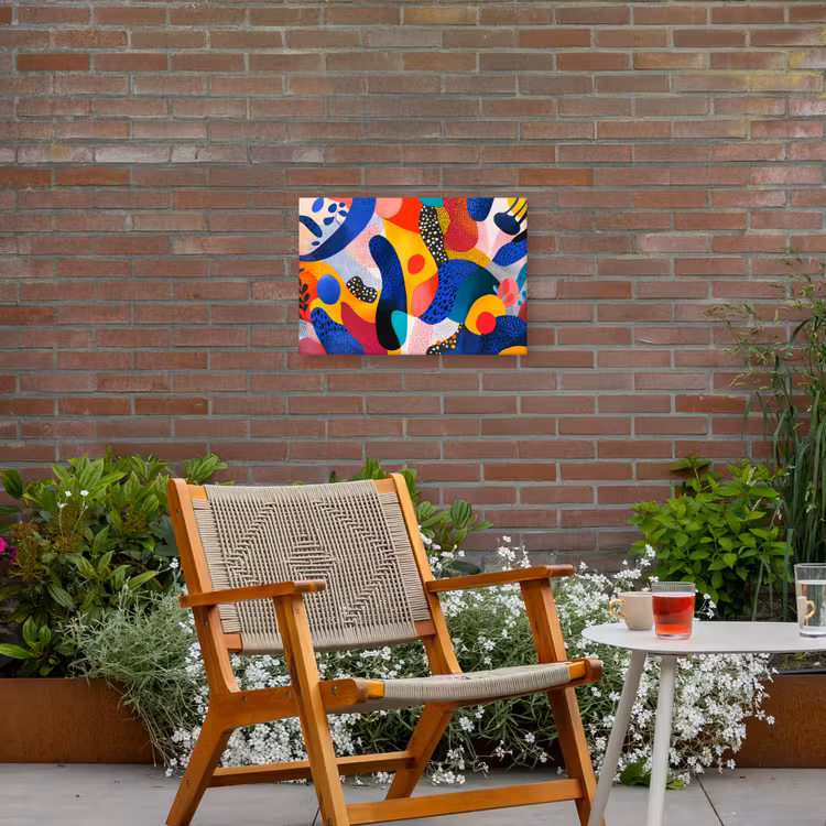 Vormen - Abstract - Stippels - Blauw Tuinposter op houten frame 2 cm dik klein -sfeer3