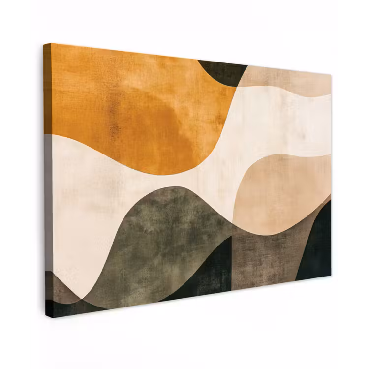 Vormen - Okergeel - Abstract Tuinposter op houten frame 2 cm dik klein -3d