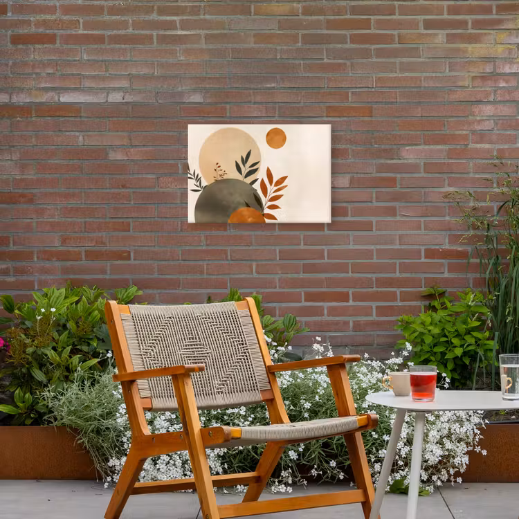 Vormen - Rond - Bladeren - Beige Tuinposter op houten frame 2 cm dik klein -sfeer3