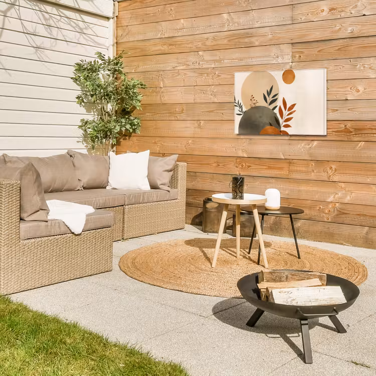 Vormen - Rond - Bladeren - Beige Tuinposter op houten frame 2 cm dik klein -sfeer2