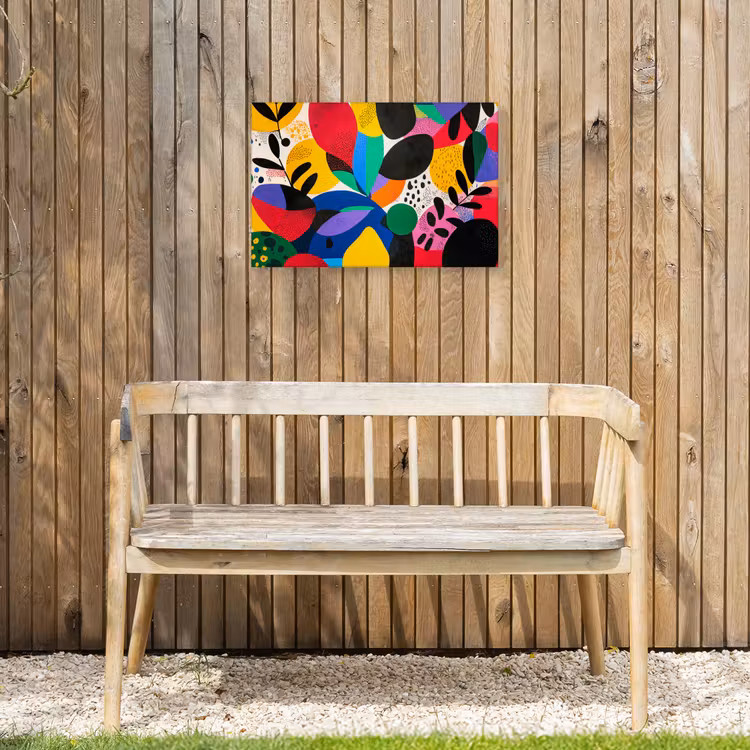 Vormen - Stippen - Kleurrijk Tuinposter op houten frame 2 cm dik klein -sfeer4