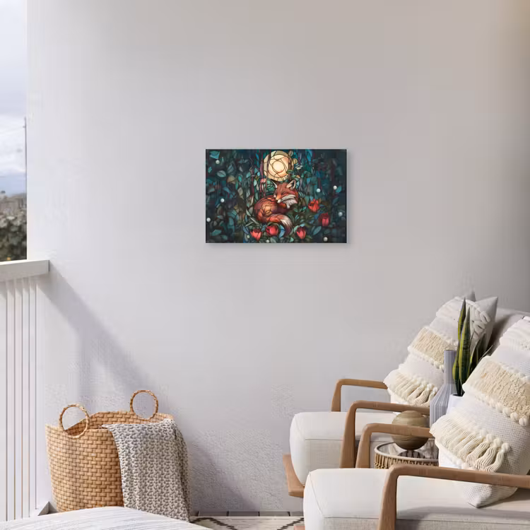 Vos - Mozaïek - Bos - Maan Tuinposter op houten frame 2 cm dik klein -sfeer1