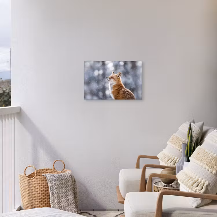 Vos - Sneeuwval - Portret - Winter - Sfeervol Tuinposter op houten frame 2 cm dik klein -sfeer1