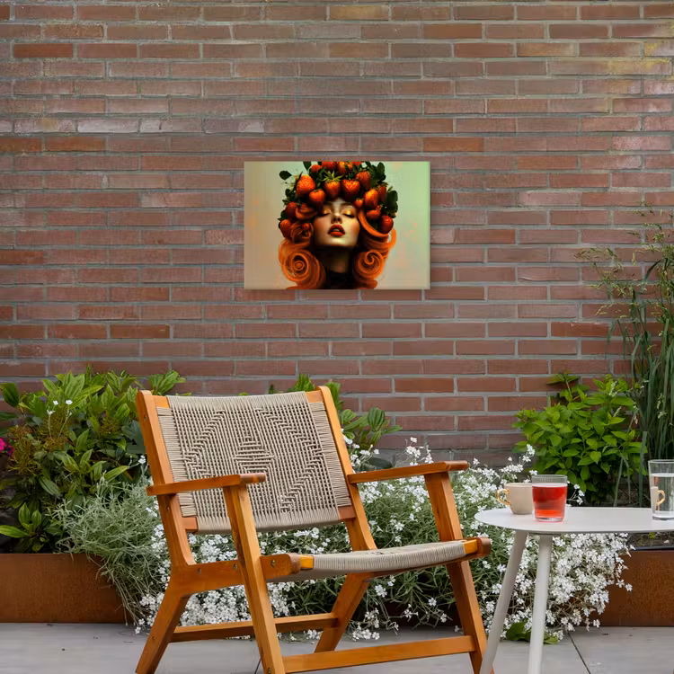 Vrouw - Aardbeien - Kroon Tuinposter op houten frame 2 cm dik klein -sfeer3