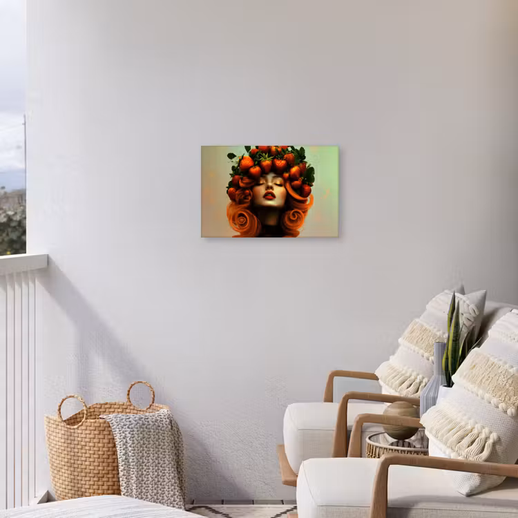 Vrouw - Aardbeien - Kroon Tuinposter op houten frame 2 cm dik klein -sfeer1