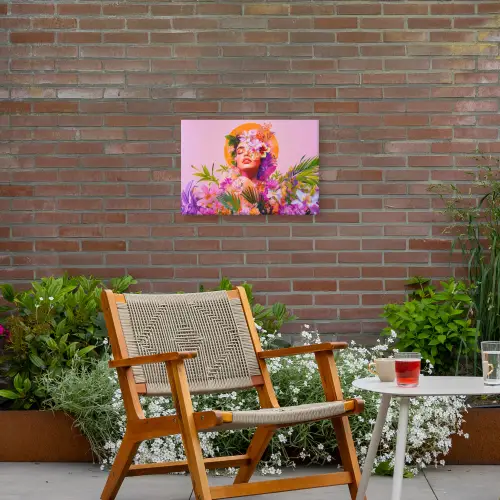 Vrouw - Abstract - Cirkel - Bloemen Tuinposter op houten frame 2 cm dik klein -sfeer3