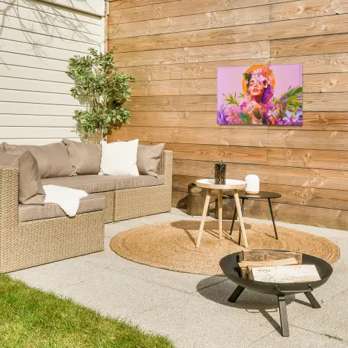 Vrouw - Abstract - Cirkel - Bloemen Tuinposter op houten frame 2 cm dik klein -sfeer2