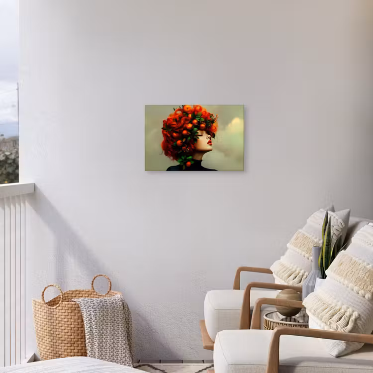 Vrouw - Appels - Rood - Bladeren Tuinposter op houten frame 2 cm dik klein -sfeer1