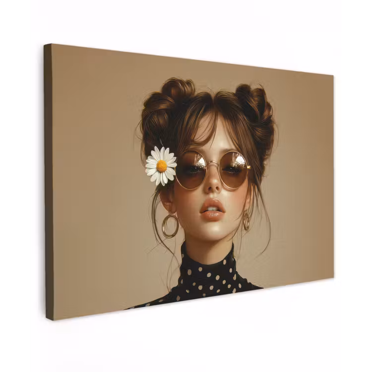 Vrouw - Beige - Bloem - Modern - Portret Tuinposter op houten frame 2 cm dik klein -3d
