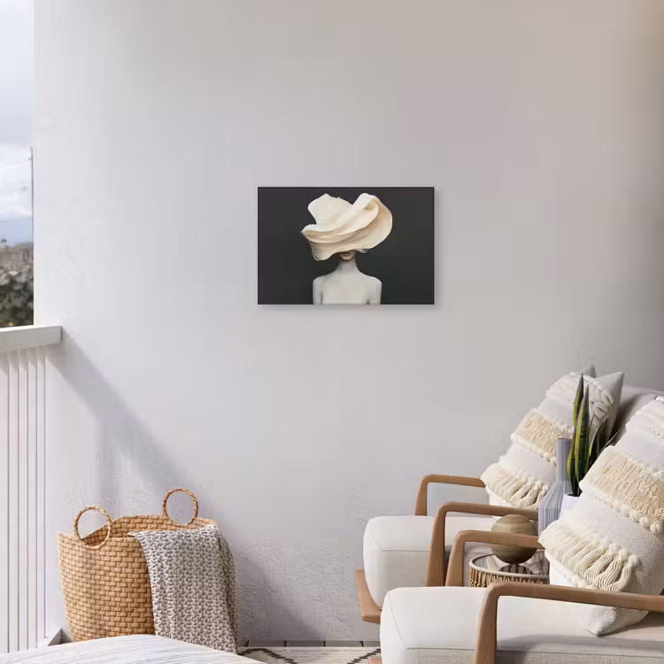 Vrouw - Beige - hoed Tuinposter op houten frame 2 cm dik klein -sfeer1