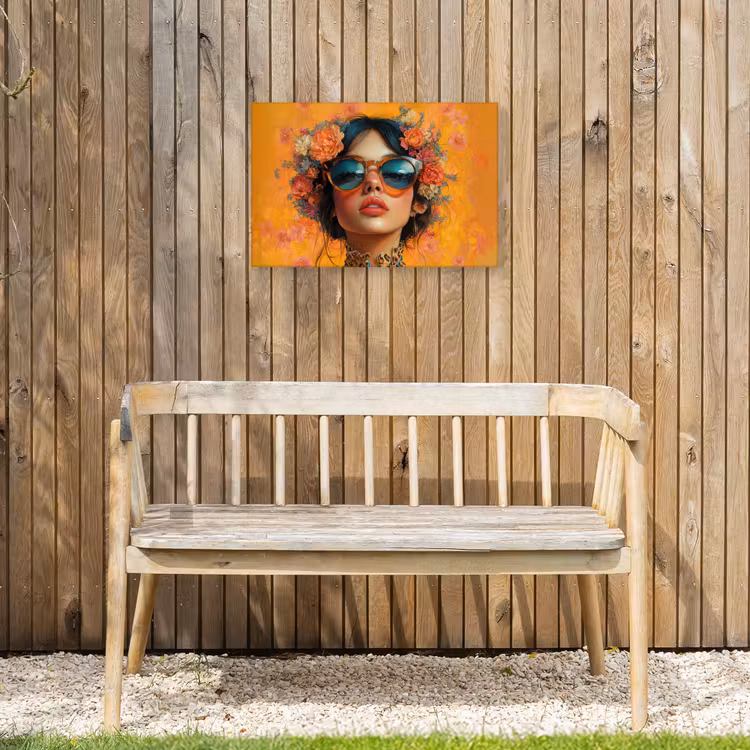 Vrouw - Bloemen - Aesthetic - Oranje Tuinposter op houten frame 2 cm dik klein -sfeer4