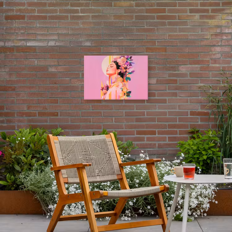 Vrouw - Bloemen - Paars - Abstract Tuinposter op houten frame 2 cm dik klein -sfeer3