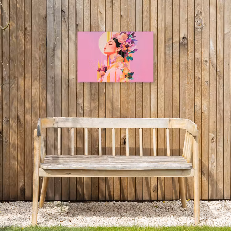 Vrouw - Bloemen - Paars - Abstract Tuinposter op houten frame 2 cm dik klein -sfeer4