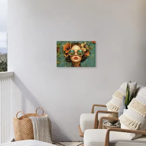 Vrouw - Bloemen - Vlinders - Natuur - Vintage Tuinposter op houten frame 2 cm dik klein -sfeer1