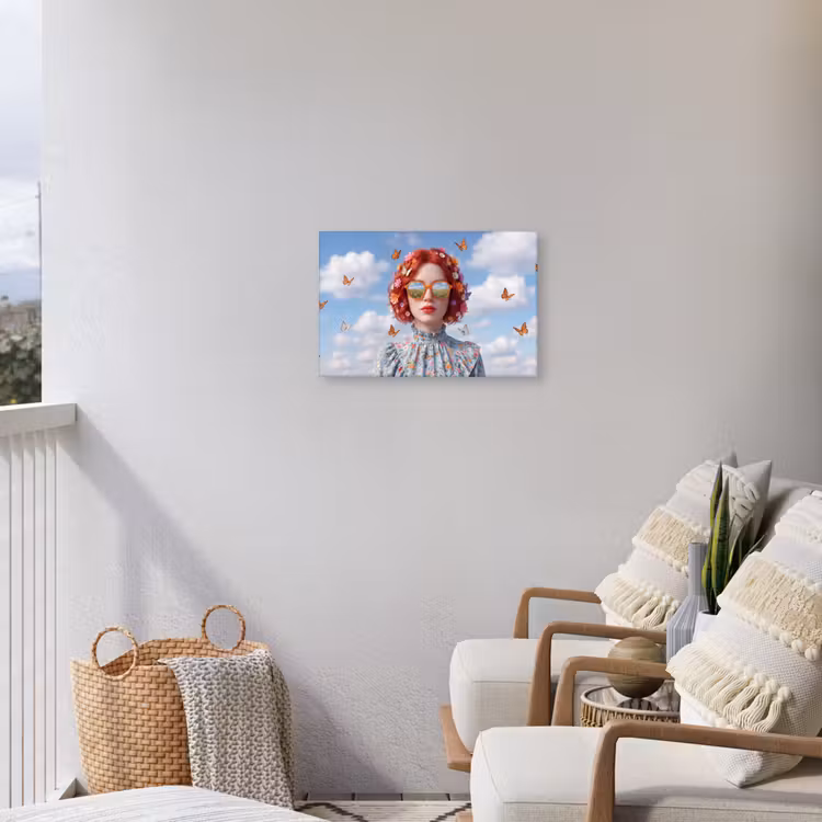Vrouw - Bloemen - Zomer - Portret - Kleurrijk Tuinposter op houten frame 2 cm dik klein -sfeer1