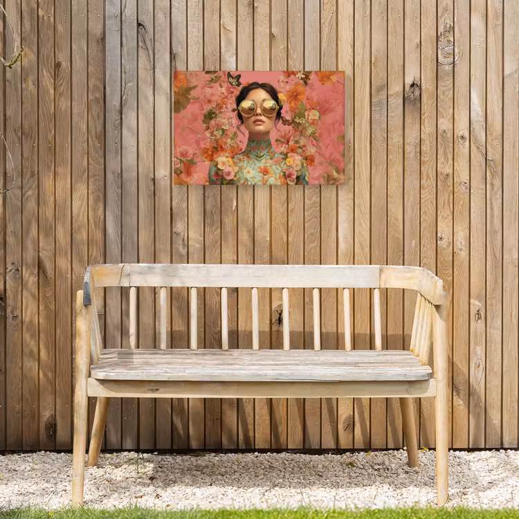 Vrouw - Bril - Roze - Bloemen Tuinposter op houten frame 2 cm dik klein -sfeer4