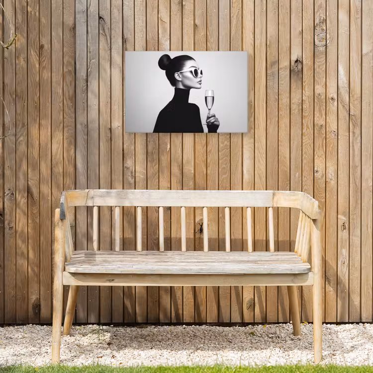 Vrouw - Champagne - Modern Tuinposter op houten frame 2 cm dik klein -sfeer4