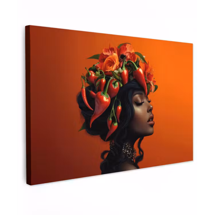 Vrouw - Chilipepers - Pepers - Bloemen Tuinposter op houten frame 2 cm dik klein -3d
