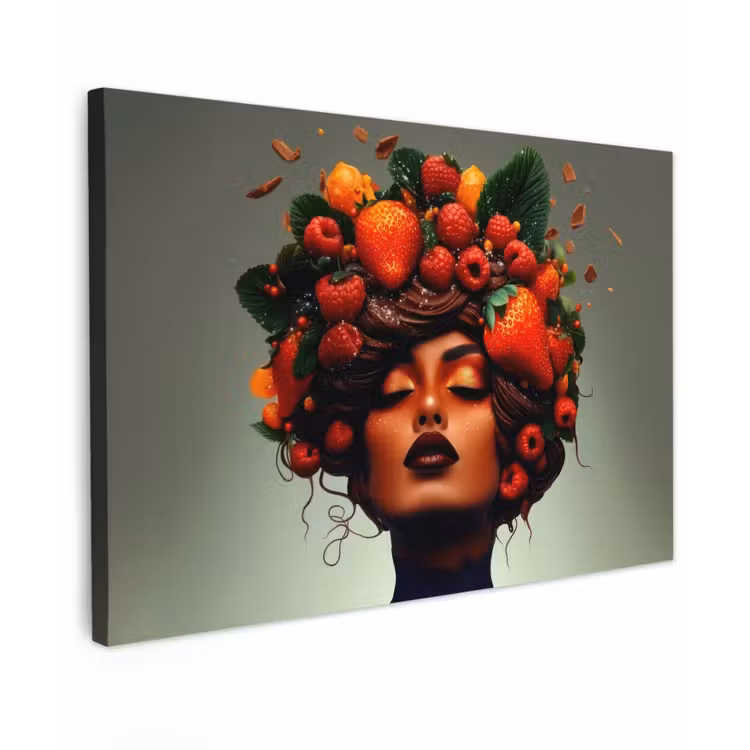 Vrouw - Chocolade - Frambozen - Aardbeien - Koekjes Tuinposter op houten frame 2 cm dik klein -3d