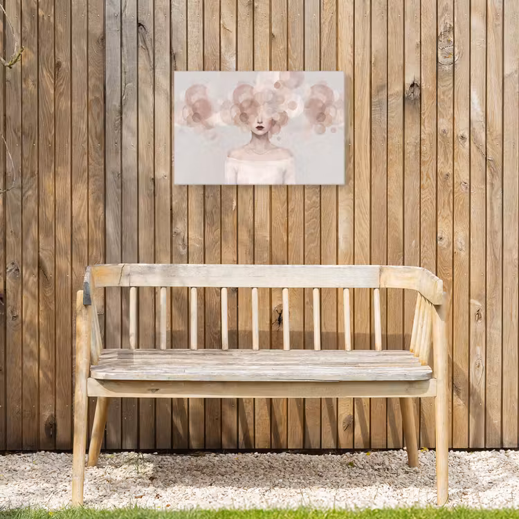 Vrouw - Cirkels - Beige Tuinposter op houten frame 2 cm dik klein -sfeer4