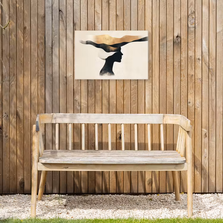 Vrouw - Golven - Zwart Tuinposter op houten frame 2 cm dik klein -sfeer4