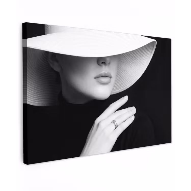 Vrouw - Hoed - Hand - Zwart - Wit - Klassiek Tuinposter op houten frame 2 cm dik klein -3d